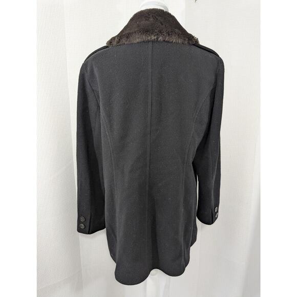 LARRY LEVINE! RICH BLACK DOUBLE BREASTED FAUX FUR COLLAR PEACOAT, JACKET! SZ 12 - Picture 7 of 10
